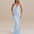 Women's Spaghetti-Strap Backless Lace Fishtail Maxi Dress