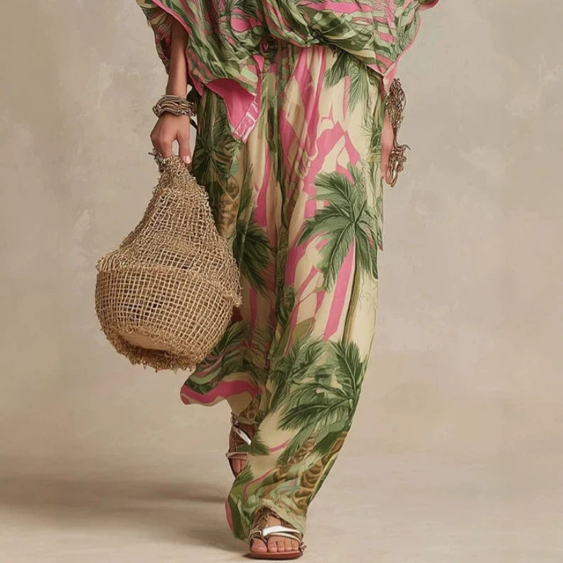 Vacation Positioning Printing Loose Shirt WL Trousers Two