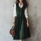 Spring Summer Women Clothing Wild Elf Vintage Vest Lace Skirt Set