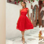 One-Shoulder Backless Mesh Dress