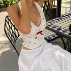 Women's Cherry-Print Halter V-Neck Vest Top