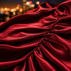 Red Satin One-Shoulder Ruched Maxi Dress