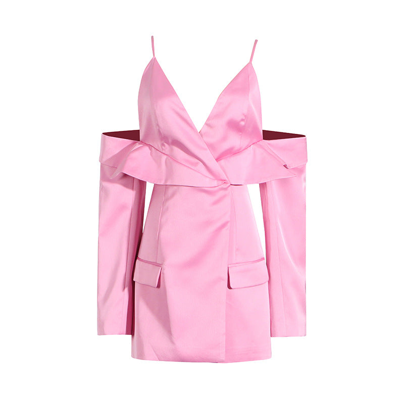 Women's V-Neck Long-Sleeve Blazer Mini Dress