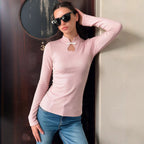Women's Autumn Clothes Buckle Solid Color Base Elegant Long Sleeve