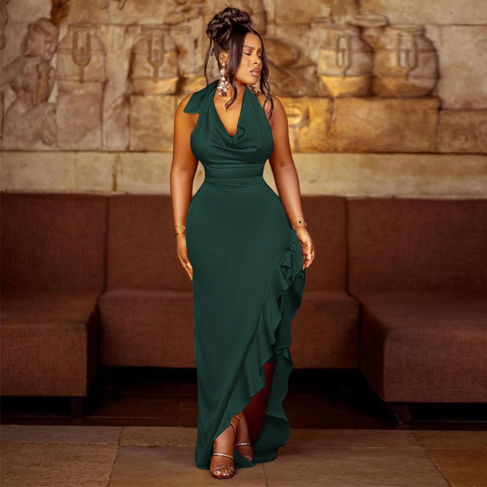 Women's Halter Backless Ruffle Dress