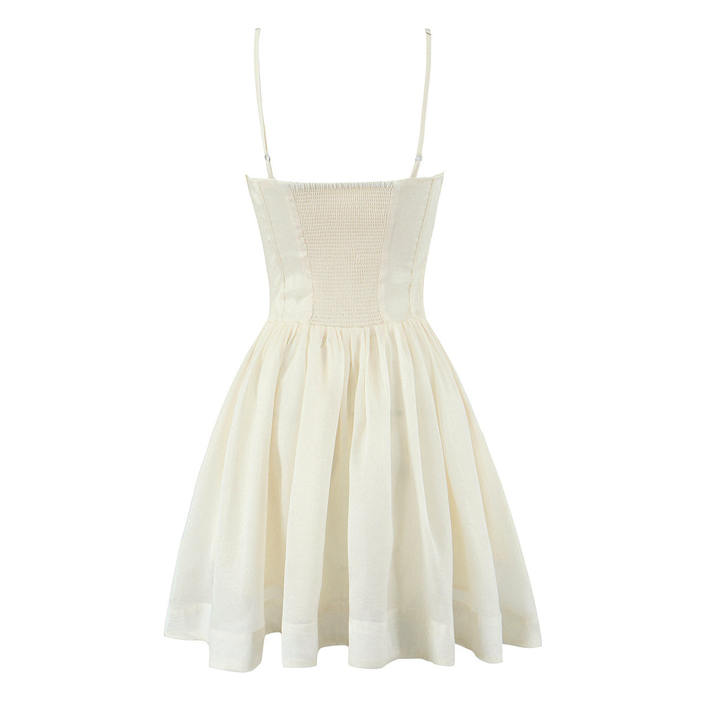 Bow Spaghetti-Strap Boned A-Line Mini Dress