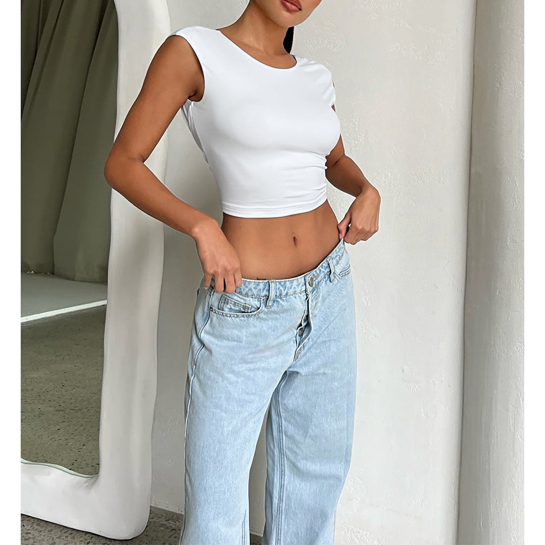 Slim Solid Color Lace Up Backless Top