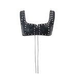Women's Street Short Faux Leather Cardigan Lace Up Vest Top