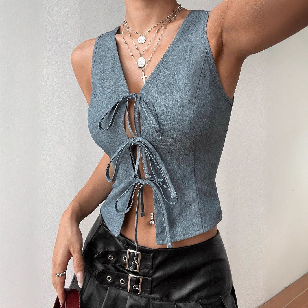 Women's Clothing Summer Lace Up Slim Fit Top