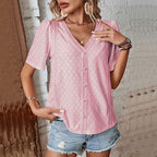 Women's Lace V Neck Patchwork Pullover Shirt
