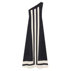 Women's positioning print dress, black sleeveless maxi with white vertical stripes