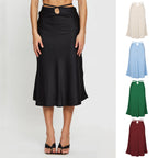Spring Summer Solid Color Zipper Simple Lacing Skirt