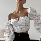 Women's Floral Square Neck Puff Sleeve Top