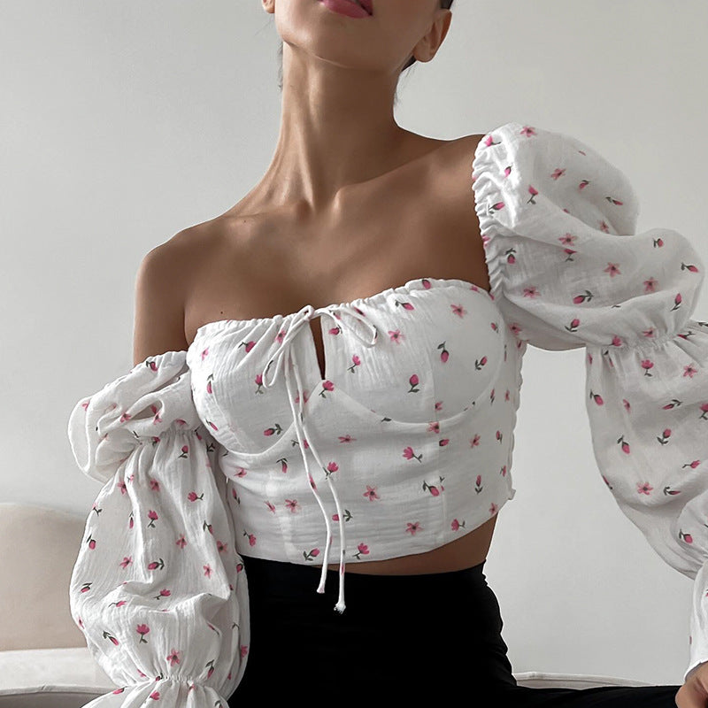 Women's Floral Square Neck Puff Sleeve Top
