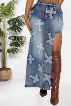 Women's Denim Embroidered Two-Piece Skirt Set
