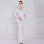 Women's Floral Sequin Evening Dress Banquet Elegant Long Sleeve Sequin Queen