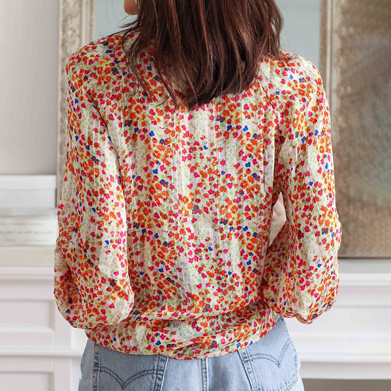 Women's Low V-Neck Pullover Shirt Loose Long Sleeve Bohemian Shirt