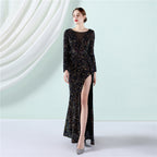 Women's Cocktail Elegant Long Sleeve Sequin Atmosphere Fishtail Evening Dress
