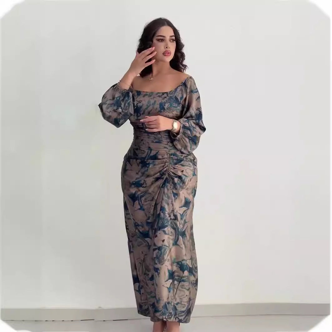 Printed U-Neck Slim Fit Dress