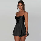 Women's Satin Halter Backless Lace-Up Mini Dress