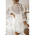Women's Deep V-Neck Lace Long-Sleeve Dress