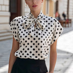 Women's Popular Women Clothing Summer Polka Dot Short Sleeve Lace Up Shirt