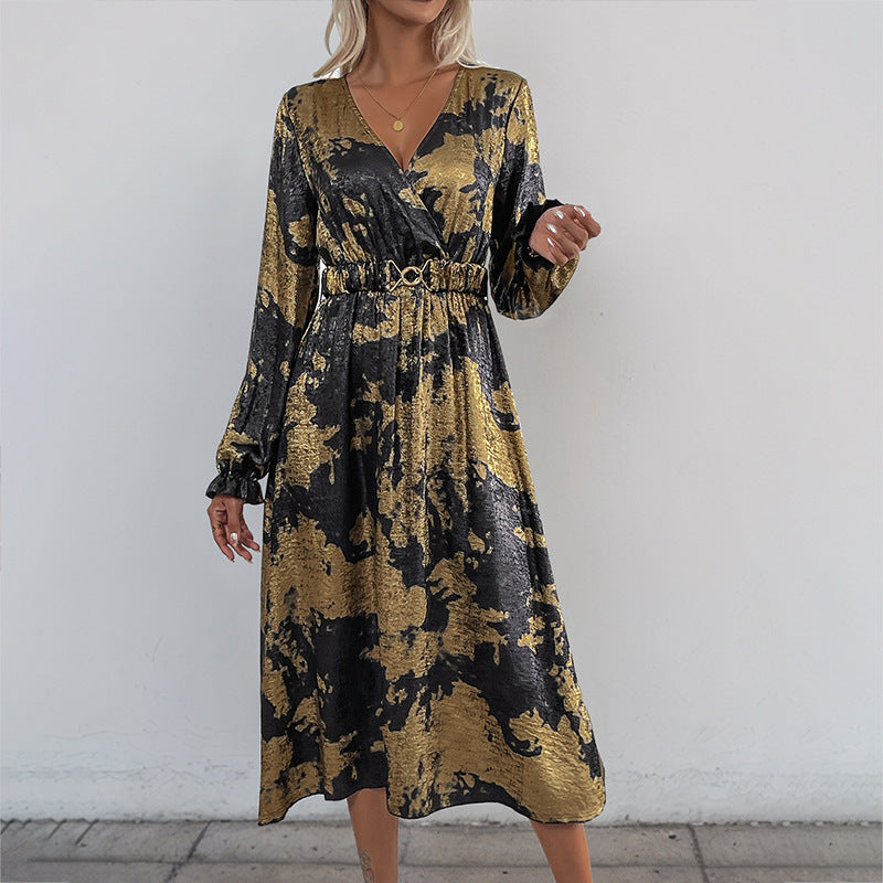 V-Neck Long-Sleeve A-Line Dress