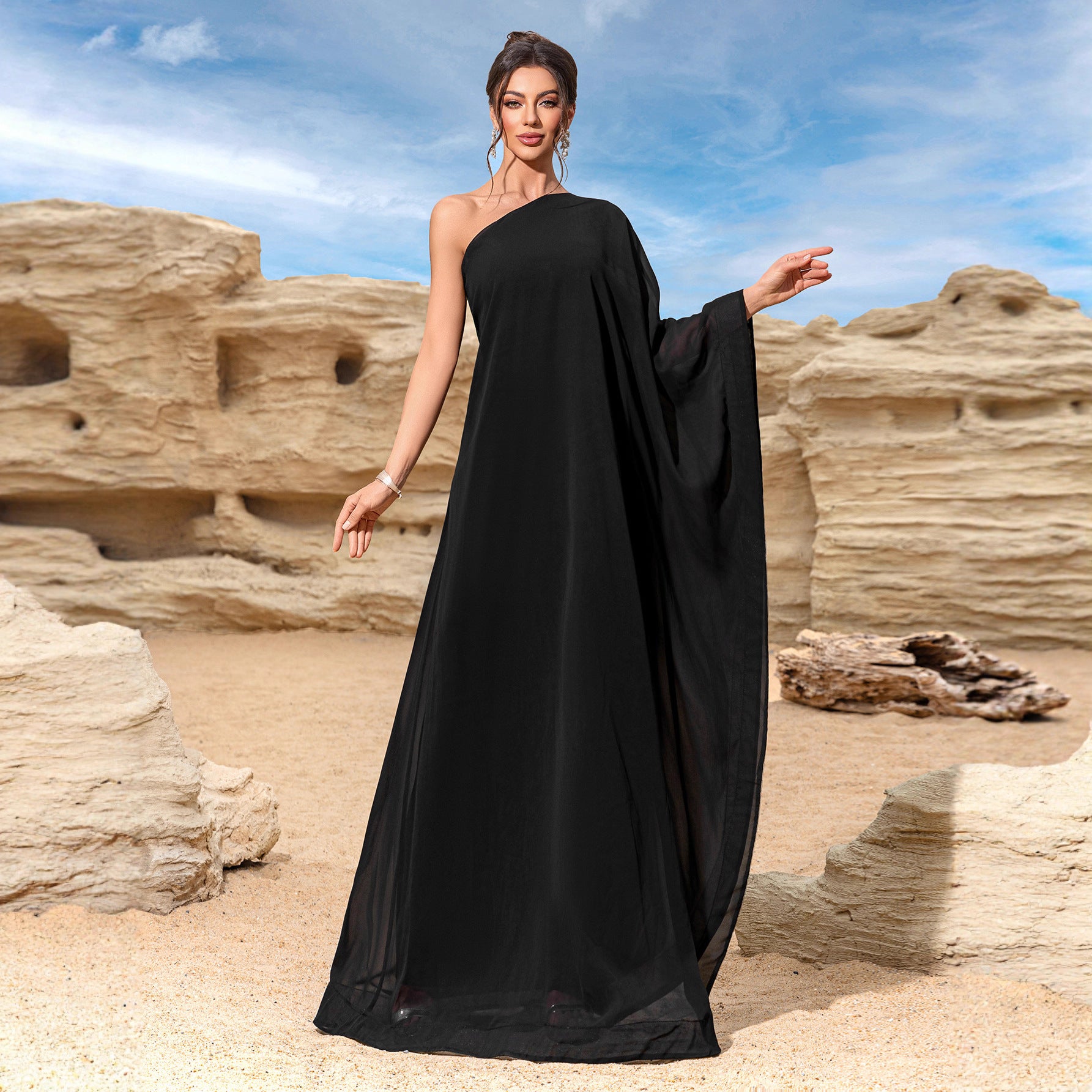 One-Shoulder Lace A-Line Maxi Dress