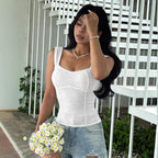 Vintage Jacquard Square Neck Knit Crop Top