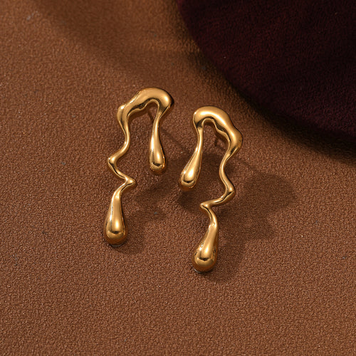 Geometric Abstract Asymmetric 18K Gold Stainless Steel Earrings Women Personality Titanium Steel Earrings Ear Studs