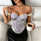 Women's Off Shoulder Jacquard Boned Bustier Corset