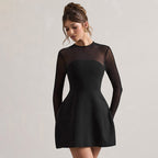 Women Clothing Autumn Mesh Stitching Exposed Waist Tight Elegant Short