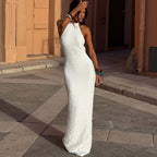 Women's Halter Backless Side Slit Bodycon Midi Dress