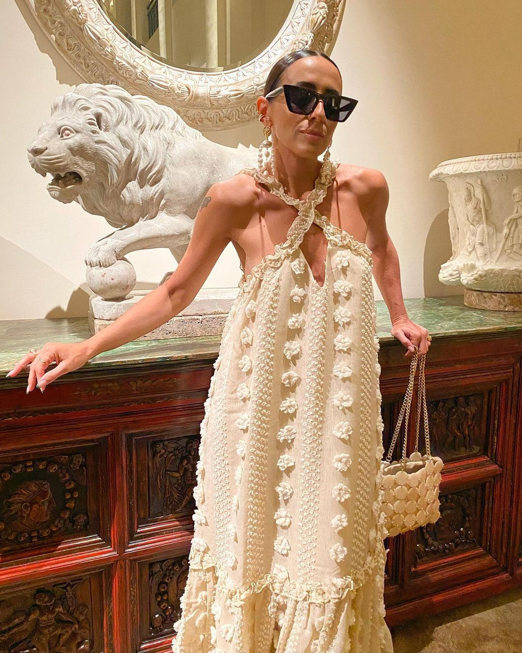 Women's 3D Floral Halter Tiered Dress