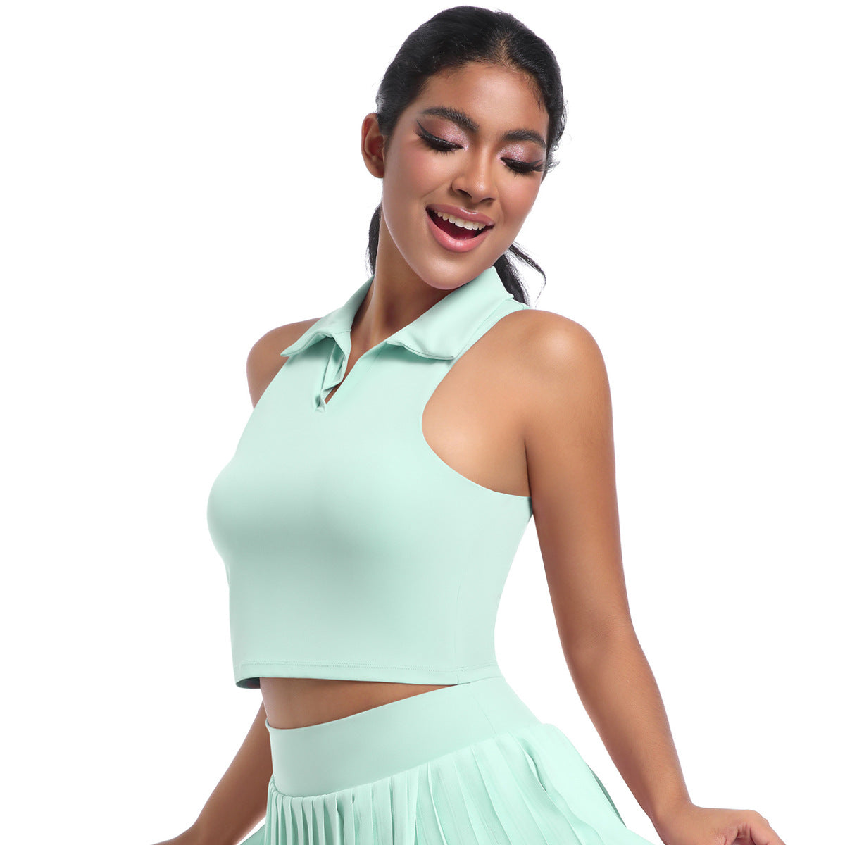 Nude Feel Tight Sports Vest Yoga Running Tennis Workout Clothes Top Polo Shirt Collared Sweatshirt for Women