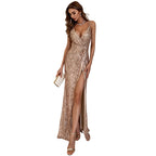 Women's V-Neck Sleeveless Sequined Striped Camisole Dress