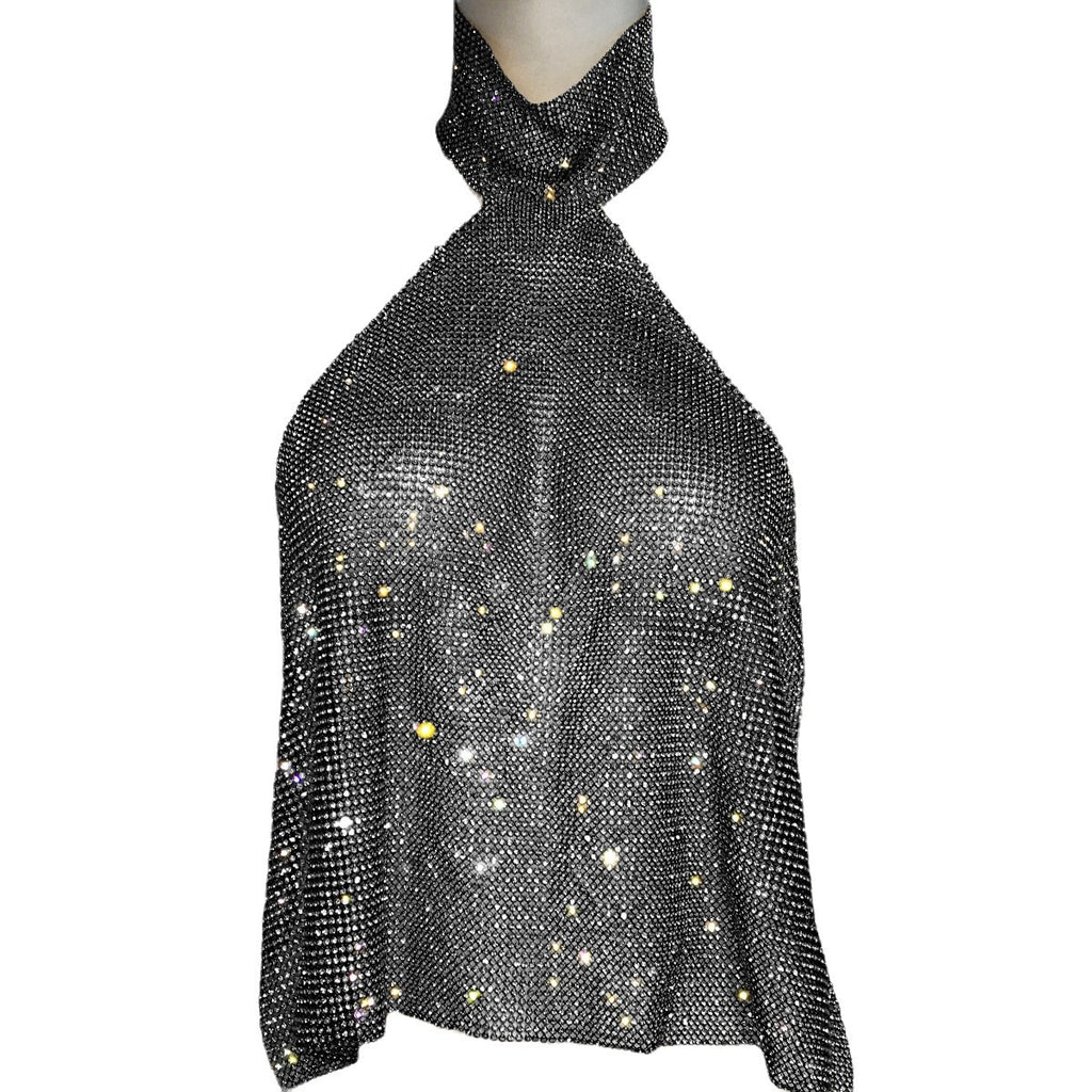 Women's Metallic Mesh Rhinestone Halter Top
