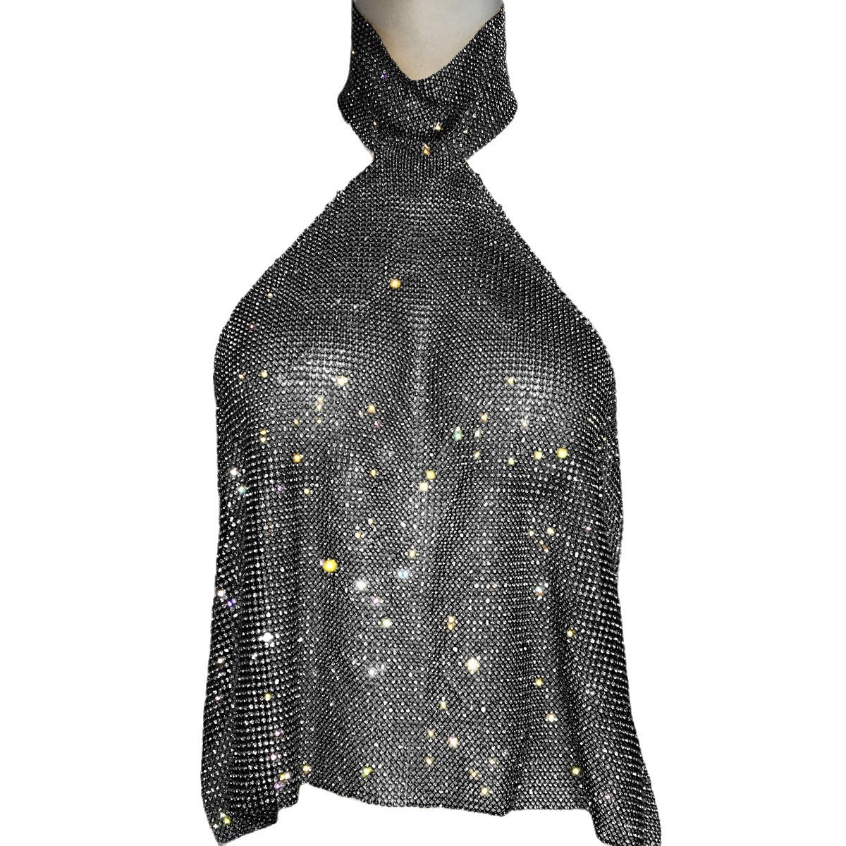 Women's Metallic Mesh Rhinestone Halter Top