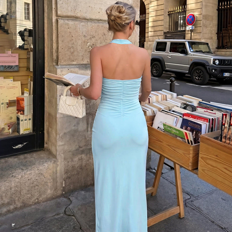Women's Backless Pleated Halter Dress
