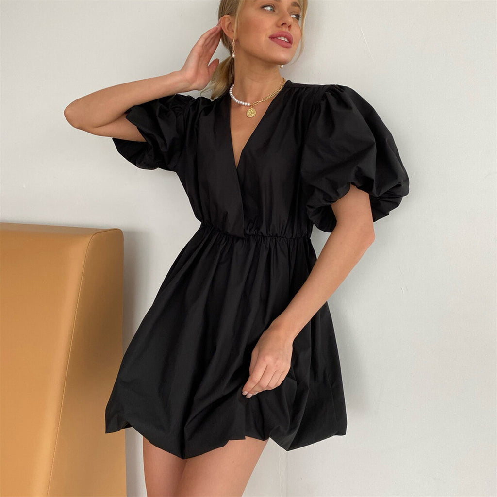 Women's V-Neck Puff-Sleeve Princess Dress