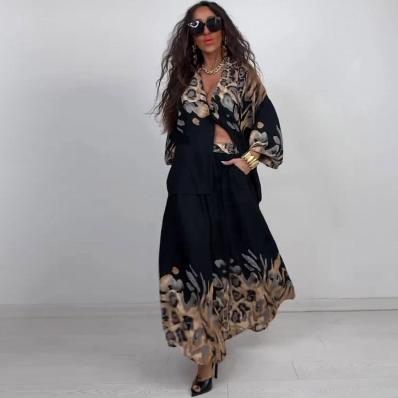 Elegant Printed Shirt Skirt Set