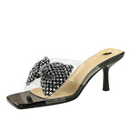 Women's Rhinestone Bow Stiletto Slides