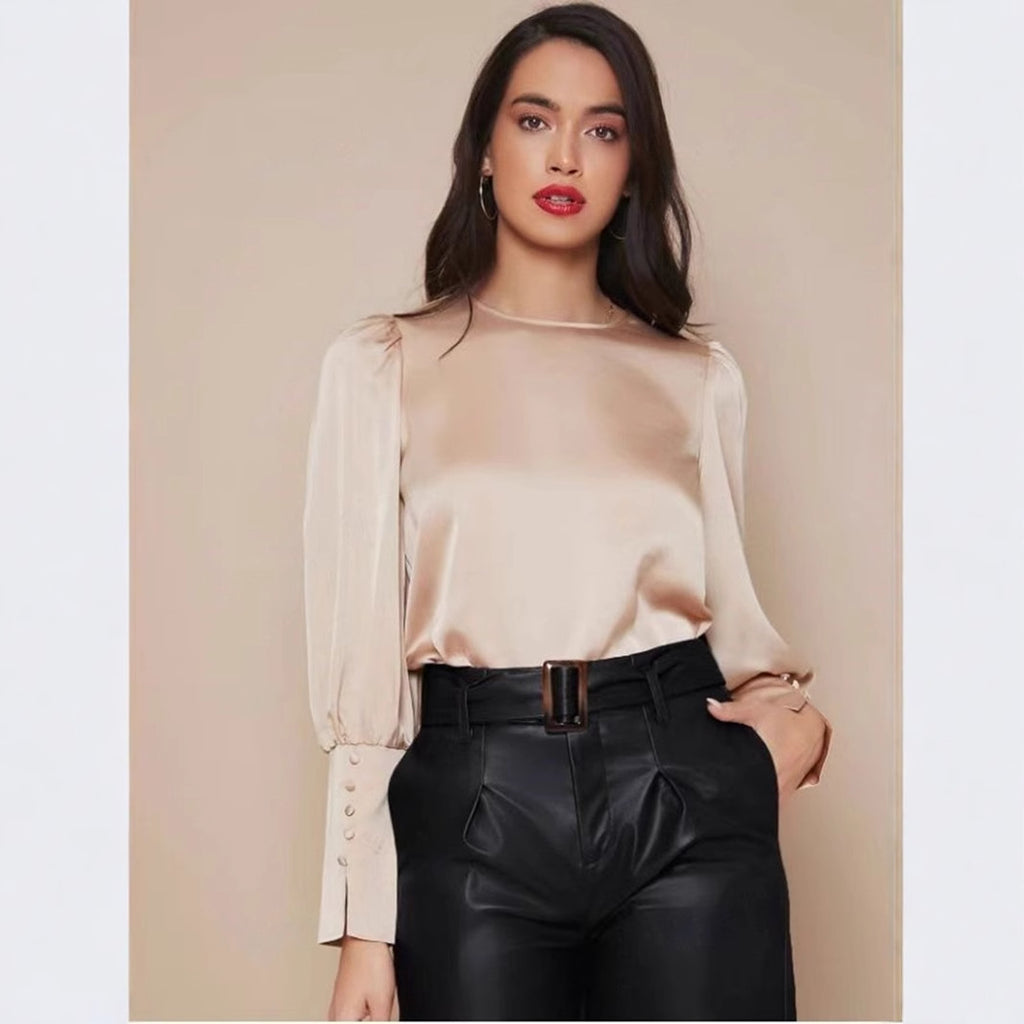 Women's Long Sleeve Lantern Sleeve Satin Shirt