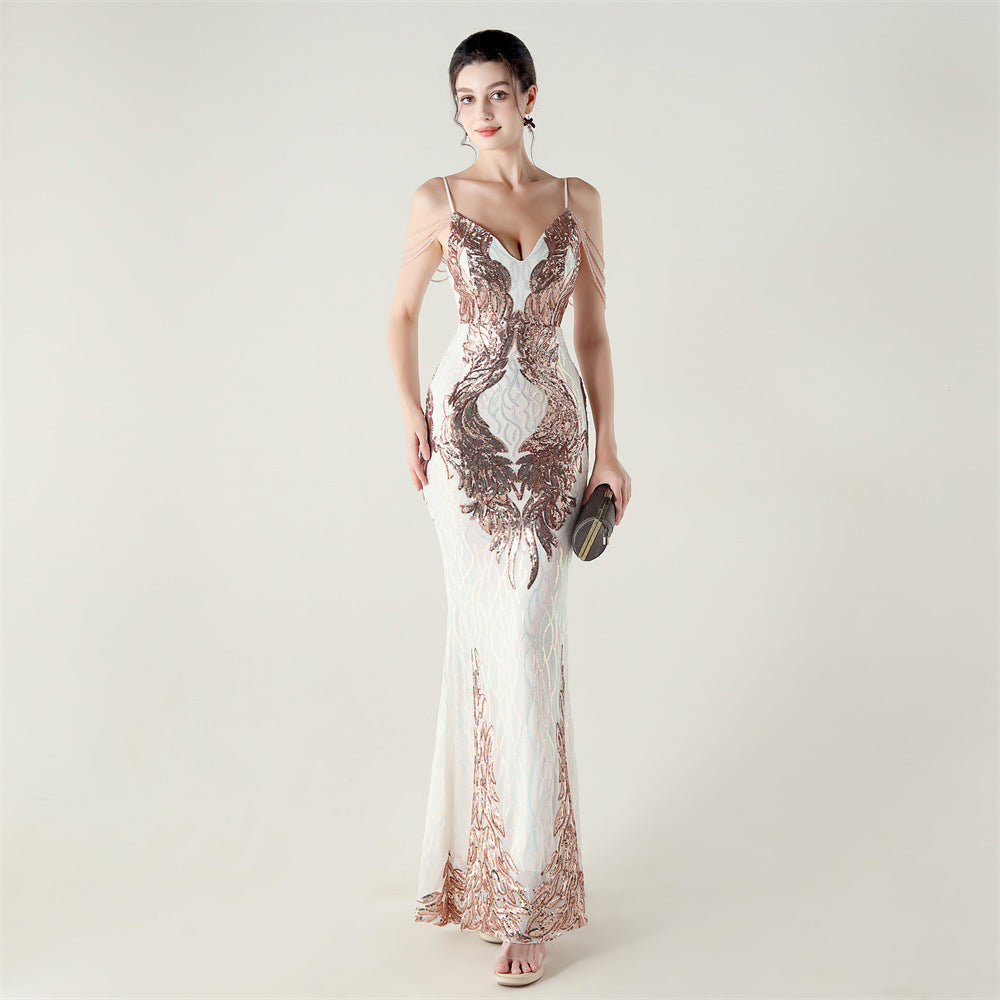 Embellished Beaded Link Positioning Floral Embroidered Dress