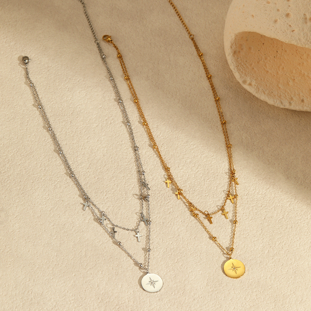 Women's Double Layer Cross Star Necklace