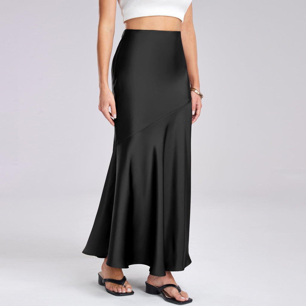 Acetate Satin Patchwork Maxi Skirt