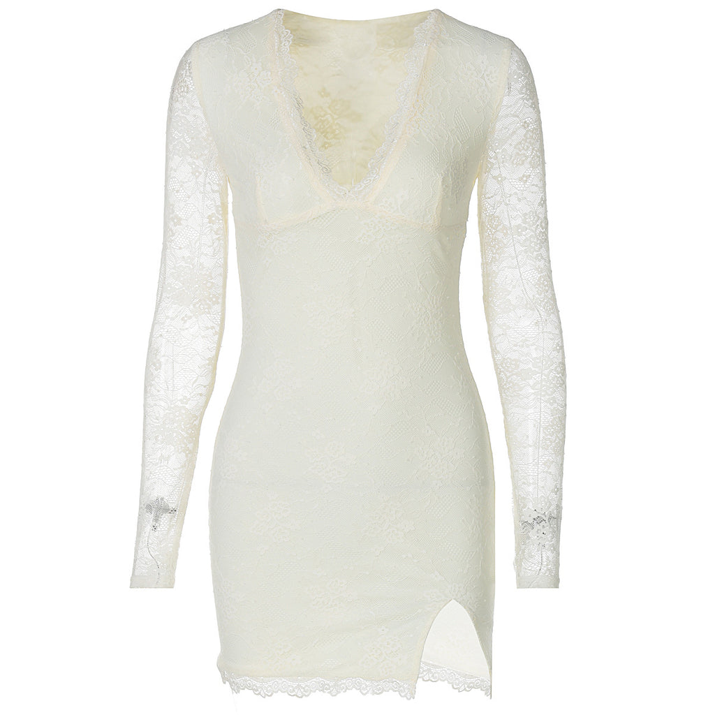 Women's Autumn Winter Sexy Mesh Stitching Long Sleeve Narrow Dress