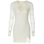 Women's Autumn Winter Sexy Mesh Stitching Long Sleeve Narrow Dress