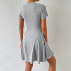 Women's Crew-Neck Short-Sleeve A-Line Mini Dress