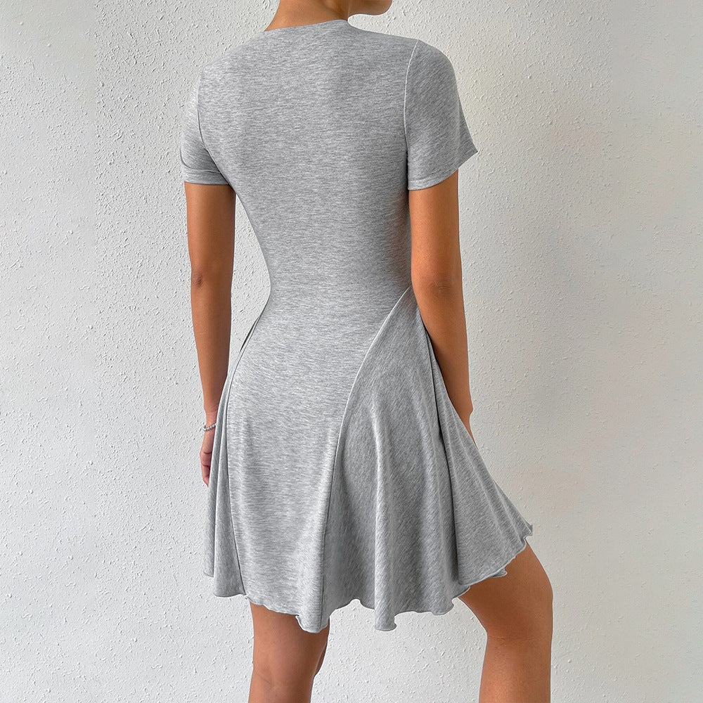 Women's Crew-Neck Short-Sleeve A-Line Mini Dress
